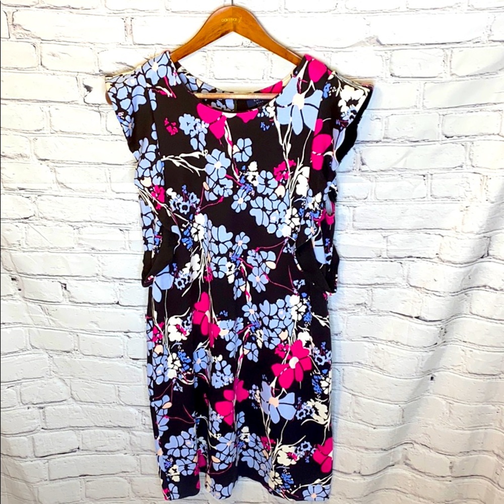Kaari Blue Pink Floral Ruffle Sleeve Dress Size Medium